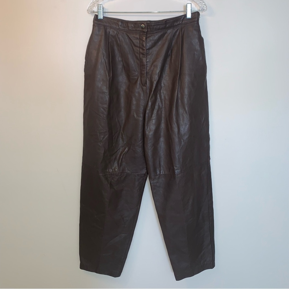 Vintage Brown Leather Barrel High Rise Pants